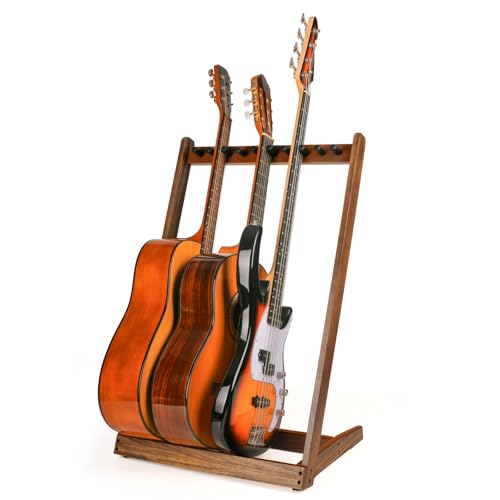 HilerPunk Guitar Stand Wooden Multiple Guitar StandsGuitar Display Rack with Felt Pad Pick Slot and Adjustable Foam Wood StakesMultiple Guitar Holder for Home or StudioZebra Wood