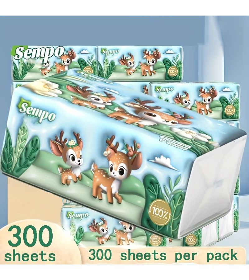 1Packs Premium Facial Tissue 300 Tissues Per Pack Durable Absorbent Napkins Paper For Home Dorm Office Company Outdoor Cleaning Supplies - Image 1