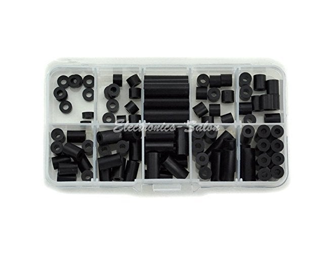 REES52 100 Pcs Black Nylon Round Spacer Assortment Kit, for M3 Screws, Plastic. - Image 1