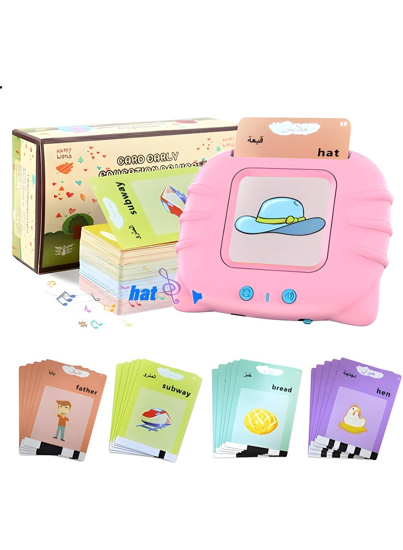 MAGIC VAULT English Arabic Learning toy , Talking Flash Cards Educational Toys - Talking Flashcards Learning Toys for Toddlers - Montessori Toys Flash Cards for Age 2 3 4 5 6 (PINK)  - Image 1