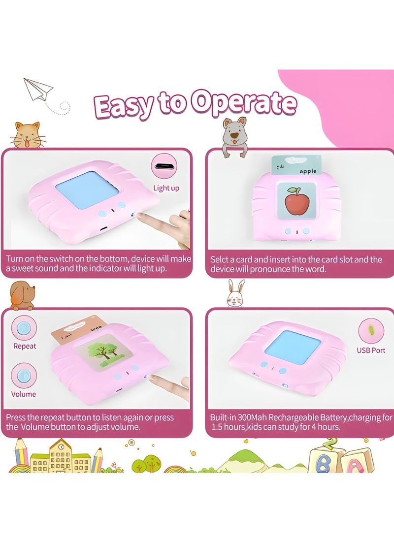 MAGIC VAULT English Arabic Learning toy , Talking Flash Cards Educational Toys - Talking Flashcards Learning Toys for Toddlers - Montessori Toys Flash Cards for Age 2 3 4 5 6 (PINK)  - Image 4