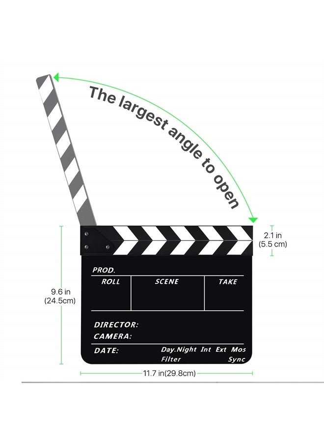 Flexzion Acrylic Plastic Clapboard Director's Clapper Board Dry Erase Cut Action Scene Slateboard for Hollywood Camera Film Studio Home Movie Video 10x12" with Black/White Sticks - Image 1