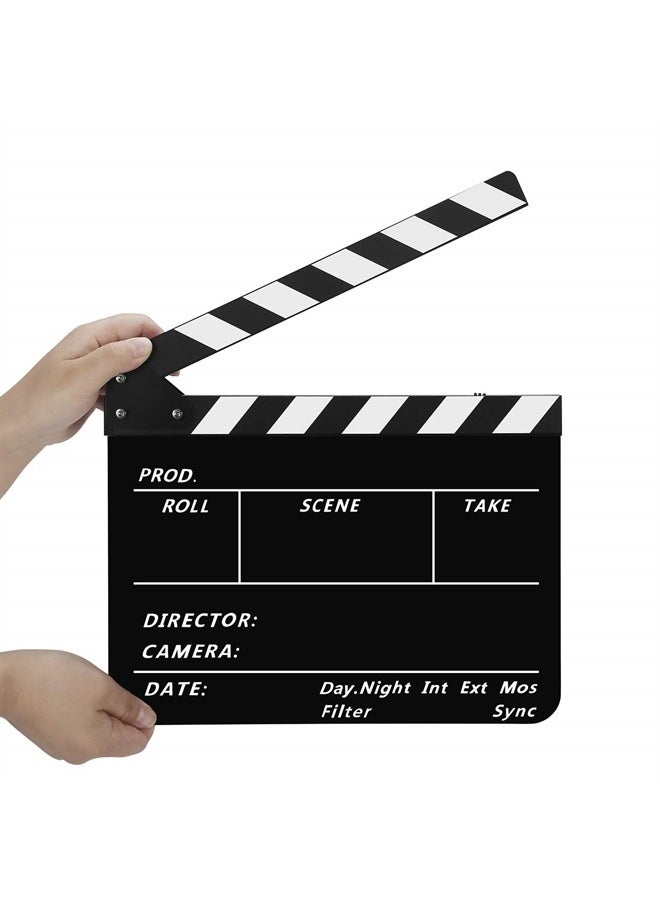 Flexzion Acrylic Plastic Clapboard Director's Clapper Board Dry Erase Cut Action Scene Slateboard for Hollywood Camera Film Studio Home Movie Video 10x12" with Black/White Sticks - Image 4