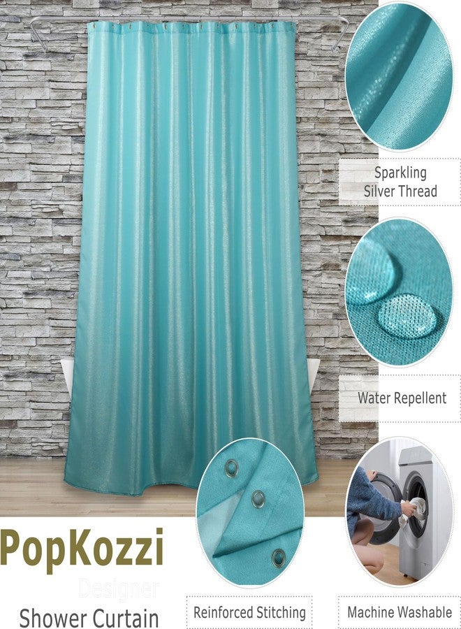 Popkozzi Aqua Blue Glitter Shower Curtain: Turquoise Teal Sparkle Bling Shiny Fabric Decorative Shower Curtains for Bathroom - Waterproof Washable Luxury Metallic Shimmer Satin Bath Curtain - 72x72 - Image 2
