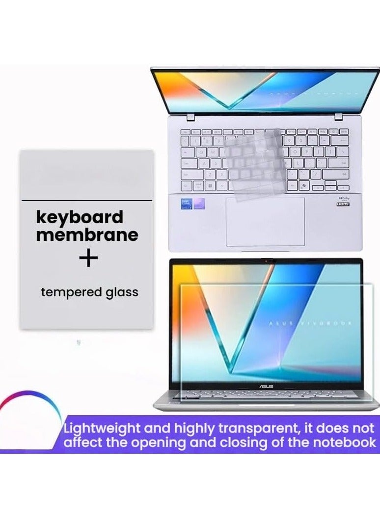 Compatible with ASUS VivoBook S14 (S3407C) 2025 14-inch Fully Transparent Silicone Laptop Keyboard Cover and HD Tempered Glass - Image 2