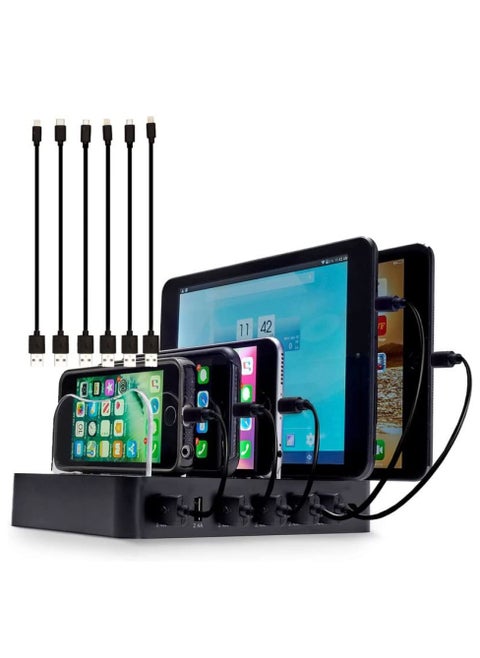 USB Charging Stand - 6 Port - Fast Charging Station for Multiple Devices, Multi device charger Station - Compatible with Apple iPad, iPhone and Android phones and Tablets