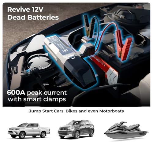 XECH 4-in-1 Car Vacuum Cleaner Cordless with Tyre Inflator, Jump Starter & Emergency Light | Portable Car Emergency Kit, 150 PSI Air Pump, 600A Battery Booster (SuperVac) - Image 3