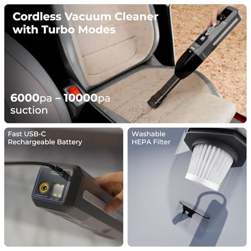 XECH 4-in-1 Car Vacuum Cleaner Cordless with Tyre Inflator, Jump Starter & Emergency Light | Portable Car Emergency Kit, 150 PSI Air Pump, 600A Battery Booster (SuperVac) - Image 4