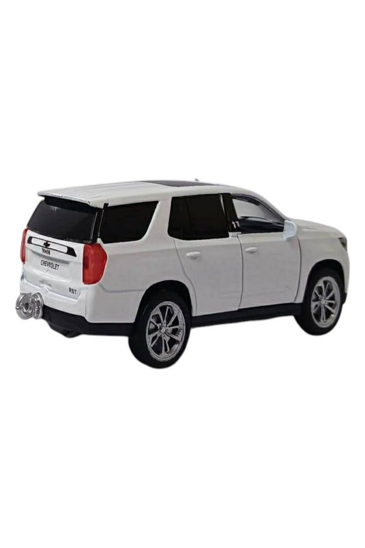 داي كاست سيارة شيفروليه تاهو SUV نموذج مصبوب بمقياس 1/46 مع أضواء وصوت – سيارة رياضية مصنوعة من سبيكة معدنية مصبوبة – أبواب أمامية تفتح – الحجم حوالي 12.7 سم (بدون صندوق - أبيض) - Image 2