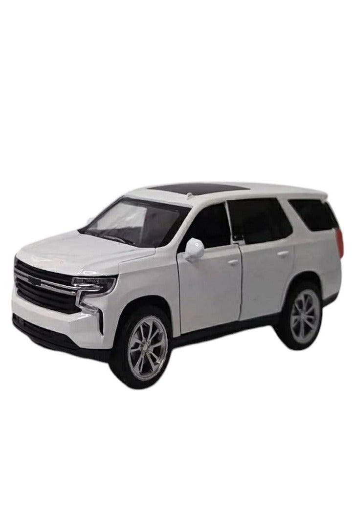 داي كاست سيارة شيفروليه تاهو SUV نموذج مصبوب بمقياس 1/46 مع أضواء وصوت – سيارة رياضية مصنوعة من سبيكة معدنية مصبوبة – أبواب أمامية تفتح – الحجم حوالي 12.7 سم (بدون صندوق - أبيض) - Image 1