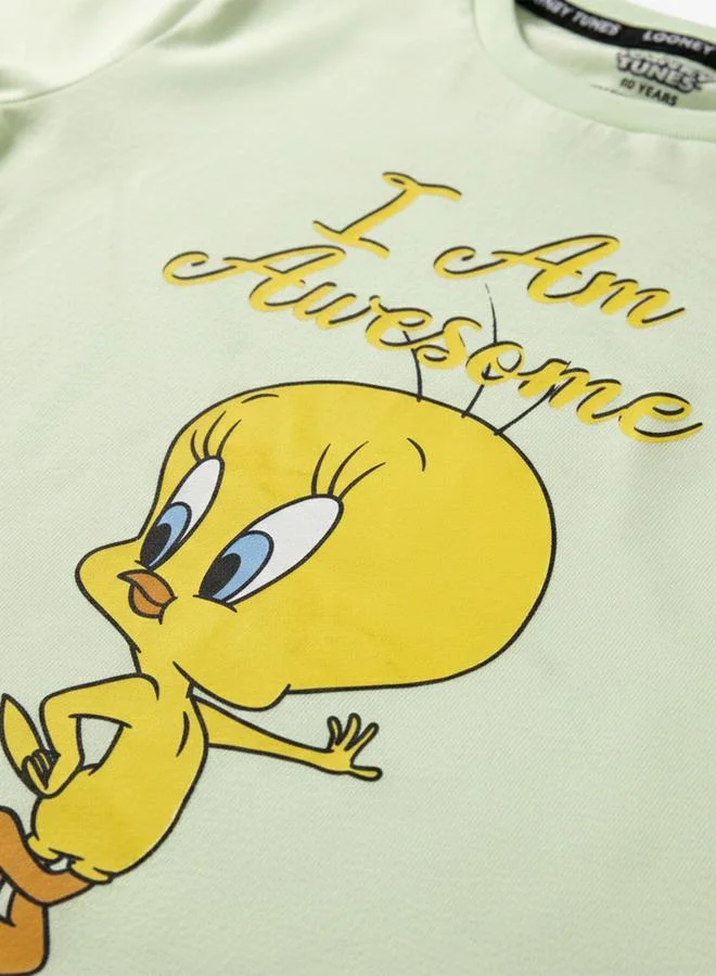 Looney Tunes Graphic Print Round Neck Fashion T-shirt