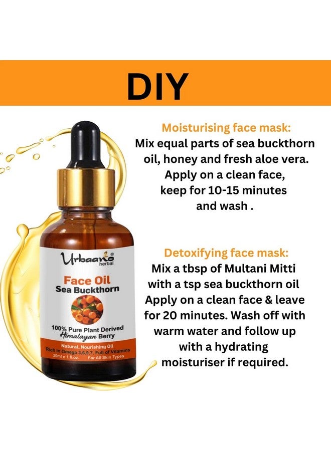 Urbaano Herbal Radiant Glow Sea Buckthorn Face Oil, Natural Vitamin C & Omega Rich Brightening | Himalayan Berry Facial Oil - 30ml - Image 4