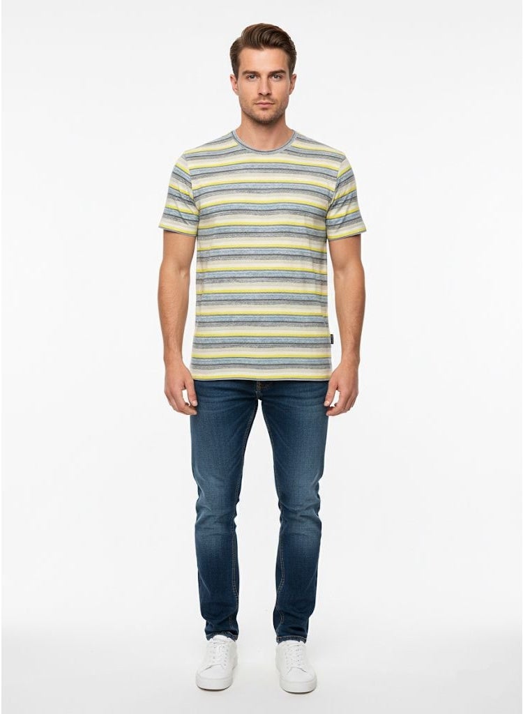 Blend Men's Striped T-Shirt – Short Sleeve, Crew Neck, Cotton Blend Jersey, Regular Fit - Image 1