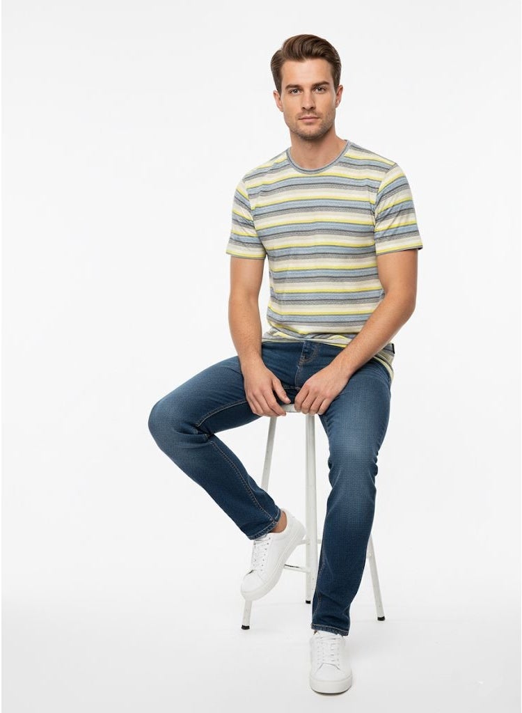 Blend Men's Striped T-Shirt – Short Sleeve, Crew Neck, Cotton Blend Jersey, Regular Fit - Image 3