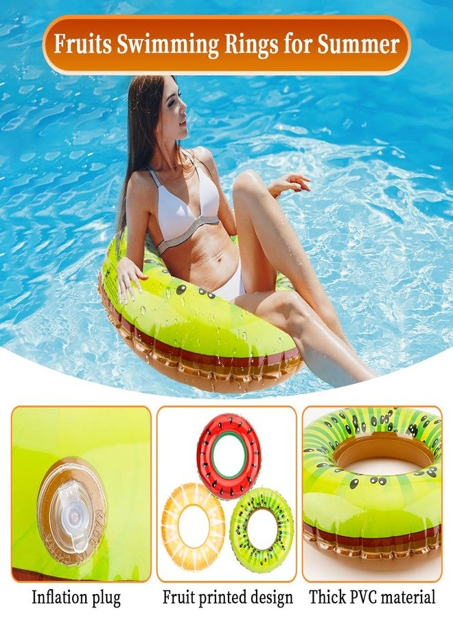 Chffcuh عوامات حمام السباحة للأطفال، 3 قطع أنابيب حمام السباحة أنابيب الفواكه للطفو حلقات السباحة القابلة للنفخ دائرية عوامات محمولة للأطفال حلقات السباحة بطيخ برتقال ليمون لحفلات الصيف للبنات والأولاد على الشاطئ والبحيرة - Image 3
