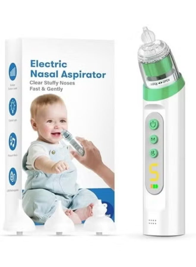 Rechargeable Baby Nasal Aspirator Electric Nose Cleaner with 3 Silicone Tips Adjustable Suction Waterproof Design with Music and Light for Infant Care - Image 1