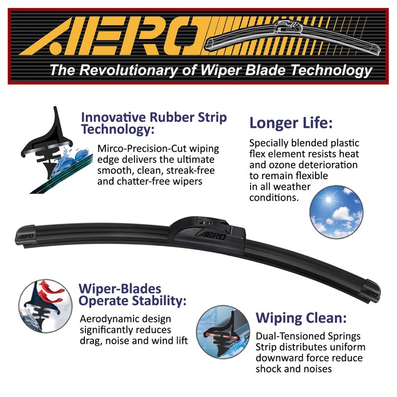 AERO Voyager 26" + 16" Premium All-Season OEM Quality Windshield Wiper Blades with Extra Rubber Refill + 1 Year Warranty (Set of 2) - Image 3