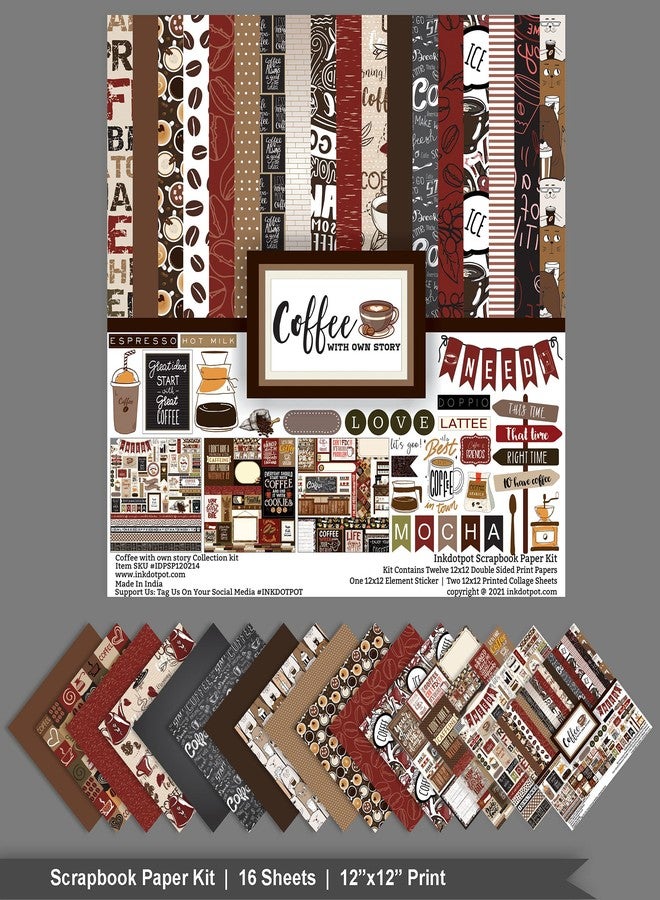 Inkdotpot Coffee Theme Collection Double-Sided Scrapbook Paper Kit Cardstock 12"x12" Card Making Paper Pack with Sticker Sheet - 16 Pages - Brown & Black - Image 3