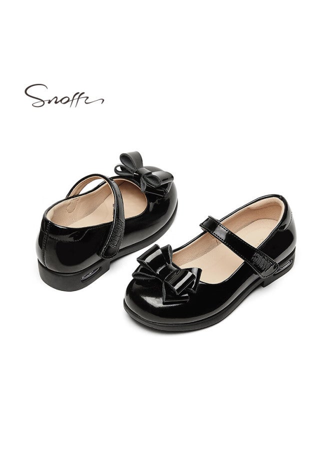 Snoffy Girls Princess School Performance Shoes British Style Autumn Spring Black Leather Casual Flats Academy Black Size 35 - Image 2