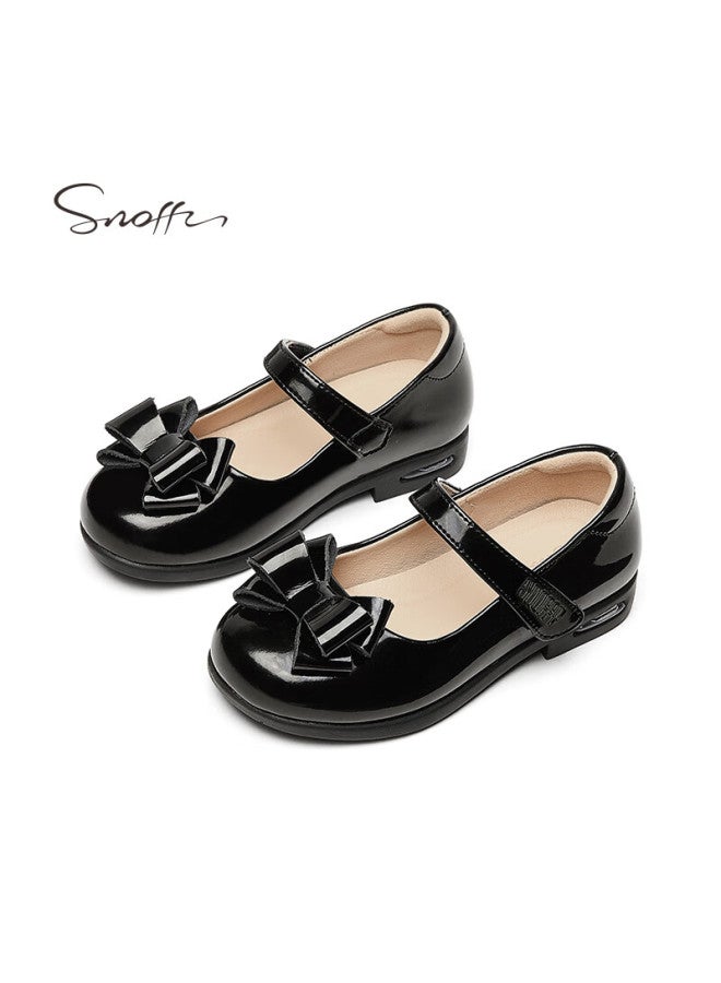 Snoffy Girls Princess School Performance Shoes British Style Autumn Spring Black Leather Casual Flats Academy Black Size 35 - Image 3