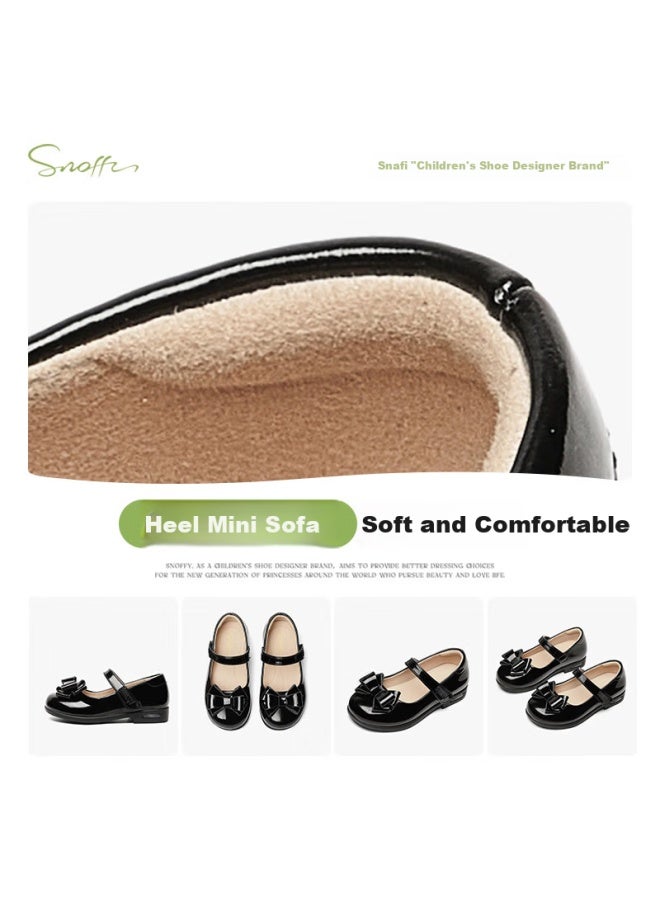 Snoffy Girls Princess School Performance Shoes British Style Autumn Spring Black Leather Casual Flats Academy Black Size 35 - Image 1