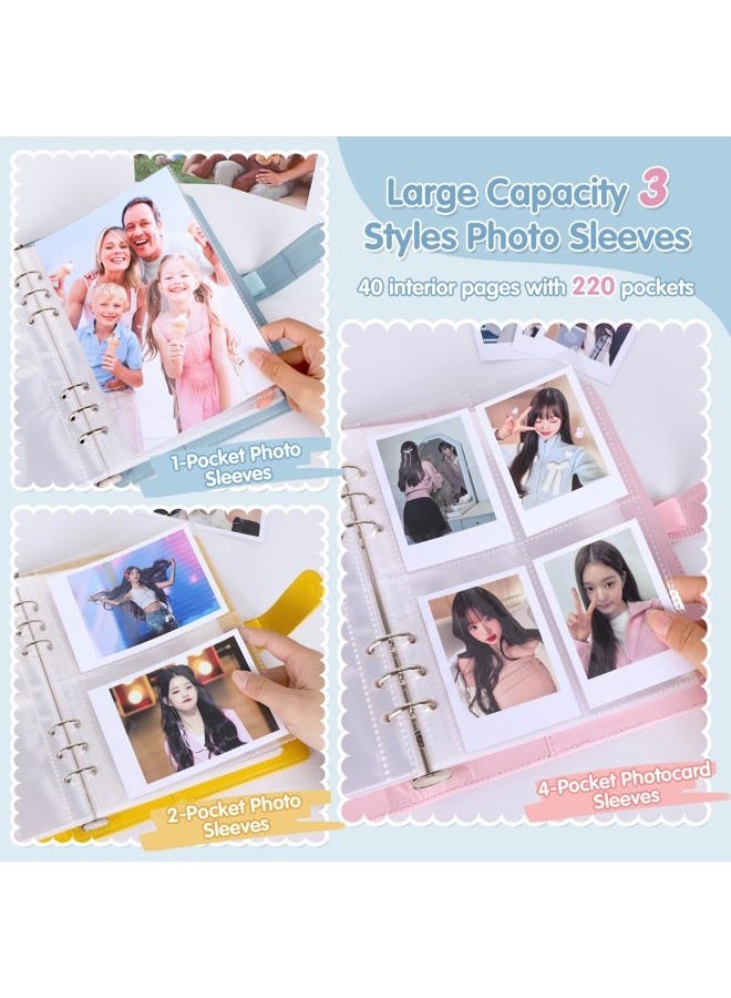 Antner A5 Kpop Photocard Binder 6-Ring Card Collector Album with 40 Pack Card Sleeves, PU Leather Photocard Holder Book with Multi-Size Photo Protectors for Organizing Trading Cards, Airy Blue - Image 4