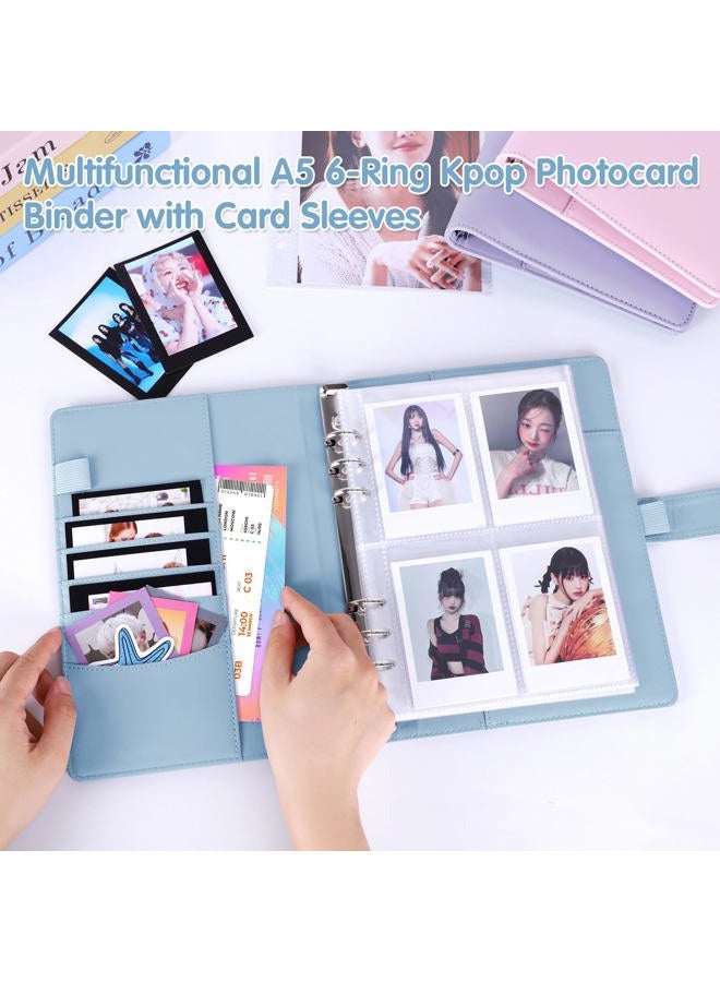 Antner A5 Kpop Photocard Binder 6-Ring Card Collector Album with 40 Pack Card Sleeves, PU Leather Photocard Holder Book with Multi-Size Photo Protectors for Organizing Trading Cards, Airy Blue - Image 3