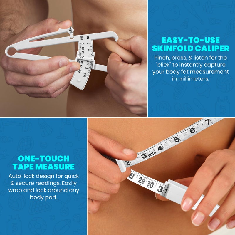MEDca Body Fat Caliper and Measuring Tape for Body - Skinfold Calipers and Body Fat Tape Measure Tool for Accurately Measuring BMI Skin Fold Fitness and Weight-Loss - New Upgraded Design (White) - Image 5