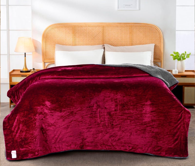 CHANDRAVATI Double Bed Sherpa Blanket | Soft Polyester Micromink Flannel Bedding | Solid Plain Cozy & Warm Blanket for Bedroom & Sofa (Maroon, Double, 200 TC) - Image 5