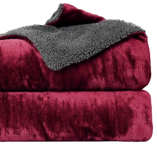 CHANDRAVATI Double Bed Sherpa Blanket | Soft Polyester Micromink Flannel Bedding | Solid Plain Cozy & Warm Blanket for Bedroom & Sofa (Maroon, Double, 200 TC) - Image 1