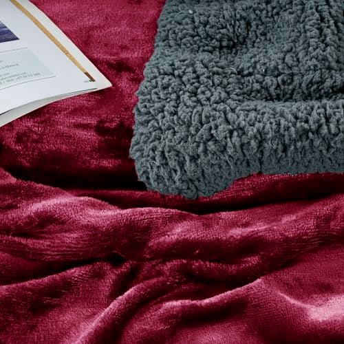 CHANDRAVATI Double Bed Sherpa Blanket | Soft Polyester Micromink Flannel Bedding | Solid Plain Cozy & Warm Blanket for Bedroom & Sofa (Maroon, Double, 200 TC) - Image 4