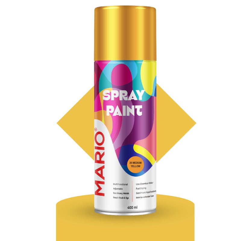 Mario Spray Paint – 25 Medium Yellow (400ml) | Multipurpose Yellow Spray Paint for Automotive, Furniture, Crafts & DIY Use | Quick Dry Finish - Image 3