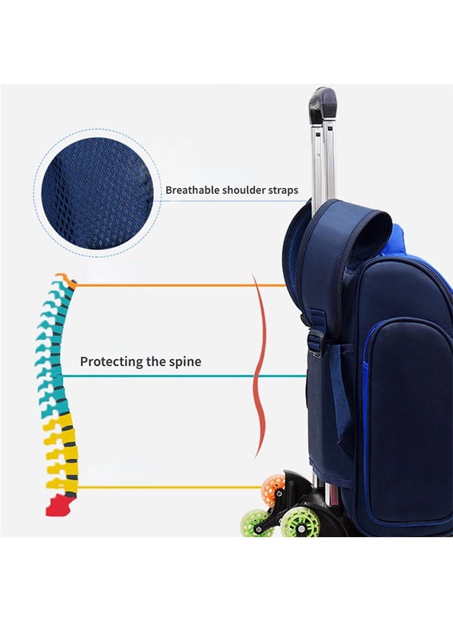 Generic - Rolling Trolley Bag Wheeled Backpack Primary Schoolbag with 6 Wheels Elementary School Students Schoolbag Middle School Trolley Bookbag (Blue) - Image 1