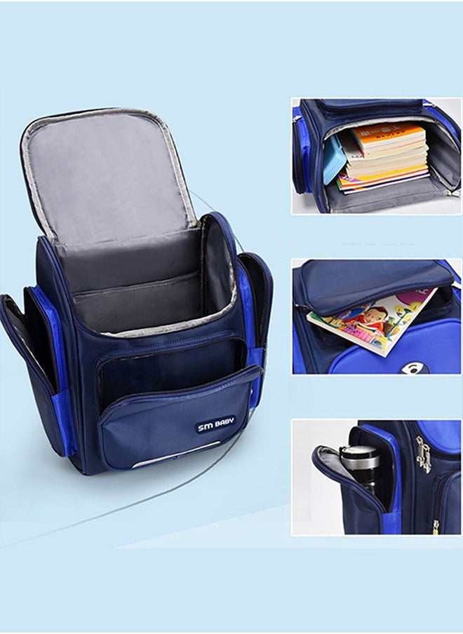 Generic - Rolling Trolley Bag Wheeled Backpack Primary Schoolbag with 6 Wheels Elementary School Students Schoolbag Middle School Trolley Bookbag (Blue) - Image 1
