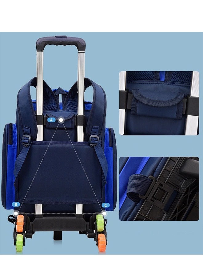 Generic - Rolling Trolley Bag Wheeled Backpack Primary Schoolbag with 6 Wheels Elementary School Students Schoolbag Middle School Trolley Bookbag (Blue) - Image 1