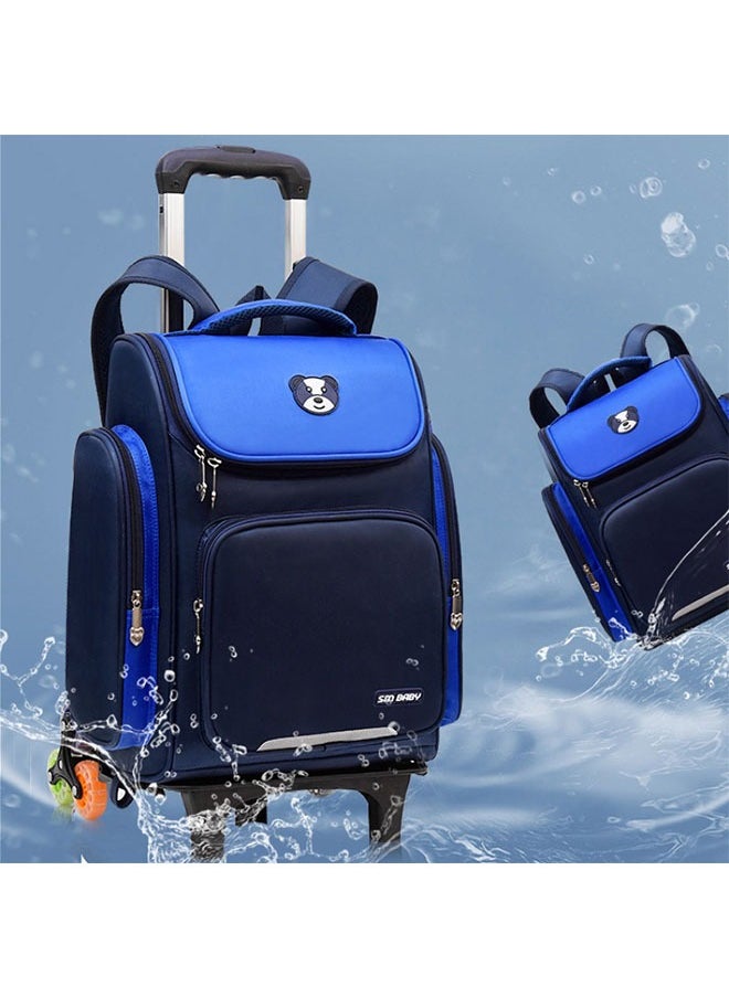 Generic - Rolling Trolley Bag Wheeled Backpack Primary Schoolbag with 6 Wheels Elementary School Students Schoolbag Middle School Trolley Bookbag (Blue) - Image 1