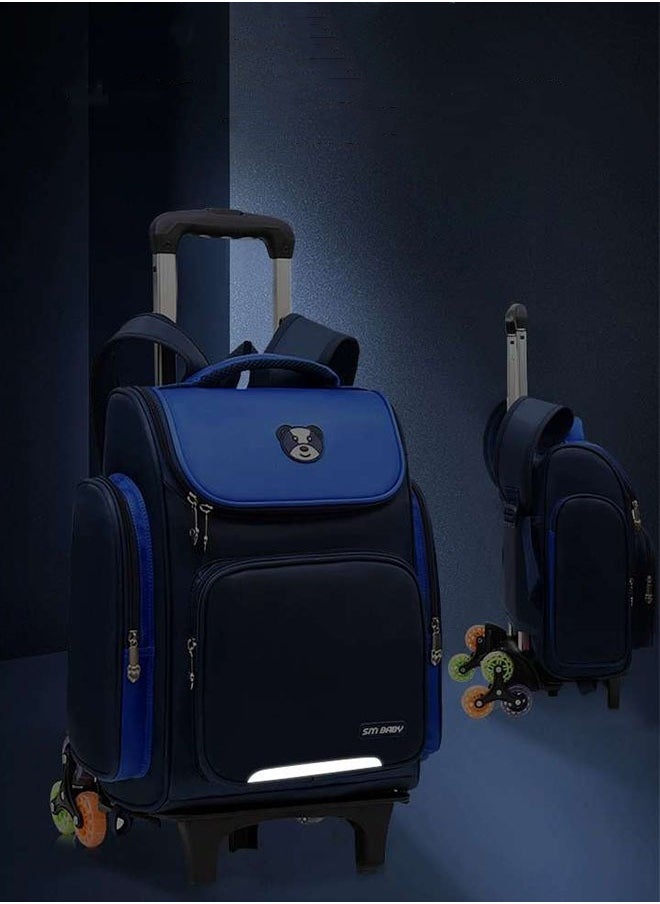 Generic - Rolling Trolley Bag Wheeled Backpack Primary Schoolbag with 6 Wheels Elementary School Students Schoolbag Middle School Trolley Bookbag (Blue) - Image 1