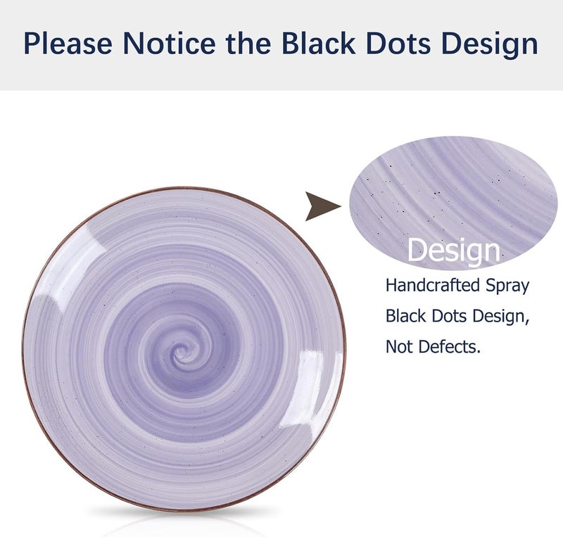 Selamica طقم أدوات المائدة سيراميك سيلاميكا 12 قطعة مقاوم للخدش أطباق وأوعية مزينة يدويًا بتصميم دوامة لمجموعة من 4 مع نقاط سوداء رذاذ آمن في غسالة الصحون والميكروويف بتدرج لوني - Image 2