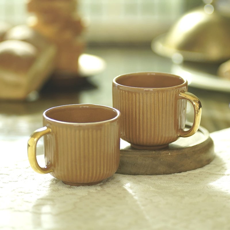Courtyard Hand Cast Ceramic Baardez Tea Cups Set of 2|Orange|90 ML |Set of 2 - Image 1