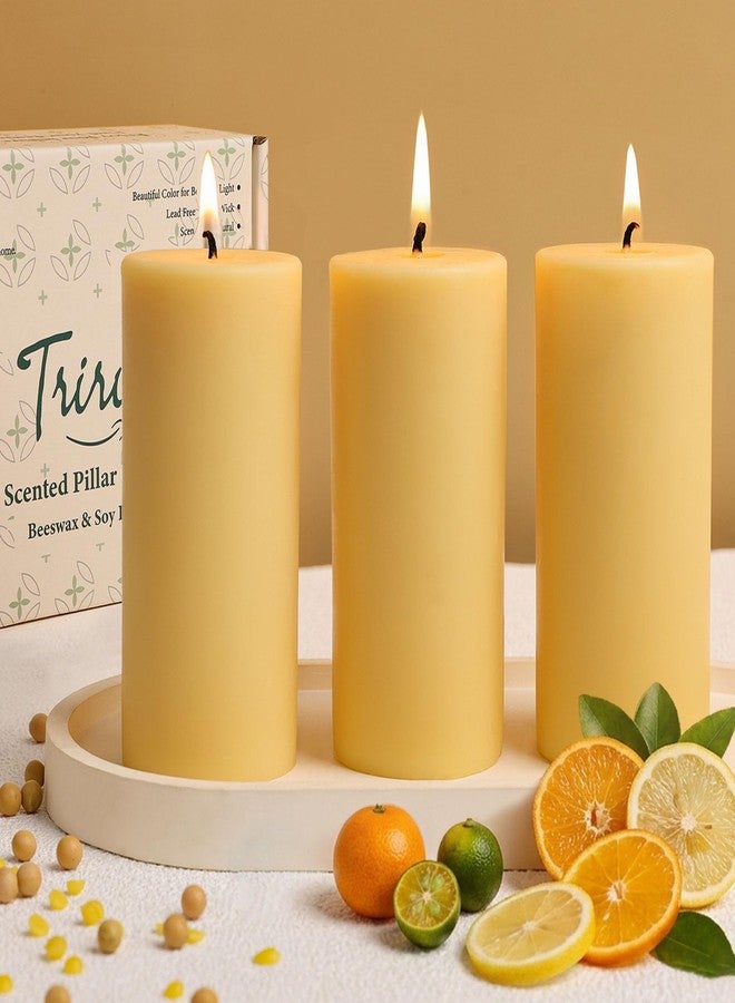 TRIRITE Orange Lemon Scented Beeswax Pillar Candles, Non-Toxic Natural Beeswax & Soy Scented Candles for Home, 35 Hour Clean Burn Smokeless Pillar Candle, 2x4 Inch - Image 1