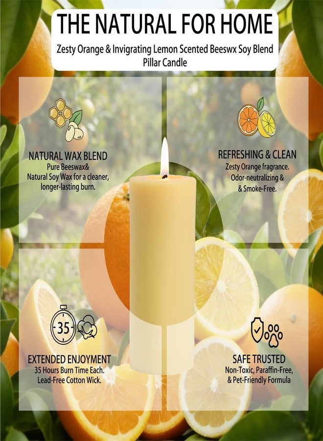 TRIRITE Orange Lemon Scented Beeswax Pillar Candles, Non-Toxic Natural Beeswax & Soy Scented Candles for Home, 35 Hour Clean Burn Smokeless Pillar Candle, 2x4 Inch - Image 3