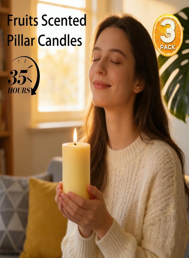 TRIRITE Orange Lemon Scented Beeswax Pillar Candles, Non-Toxic Natural Beeswax & Soy Scented Candles for Home, 35 Hour Clean Burn Smokeless Pillar Candle, 2x4 Inch - Image 2