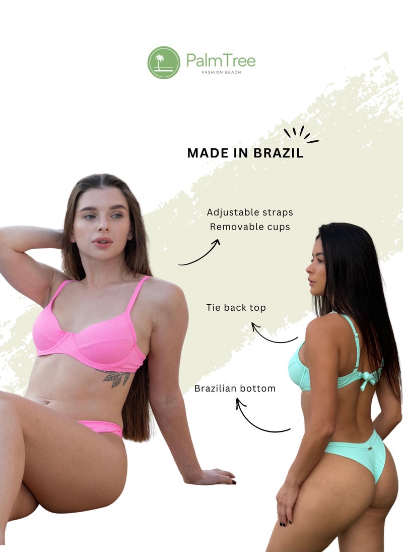 PalmTree Fashion Beach - Tie Back Padded Bralette Brazilian Bikini 2 Pieces Swimsuit - Image 1