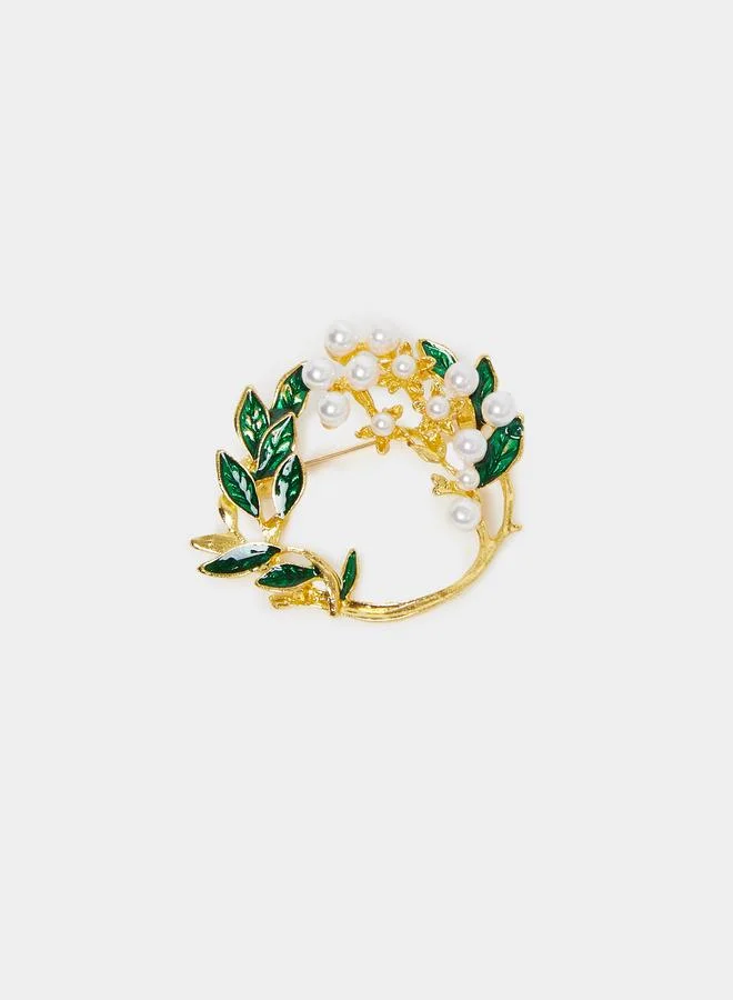 Styli Styli Gold Leaf & Pearl Brooch