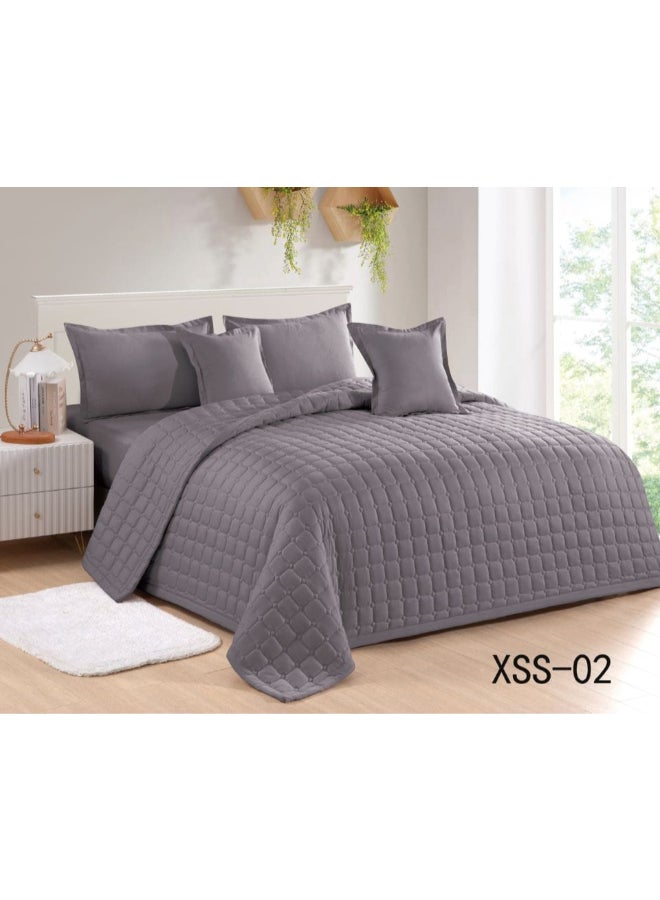 أوليفا | طقم مفرش مجوز سادة  مضغوط  6 قطع 240*220 سم  رمادي - Image 1