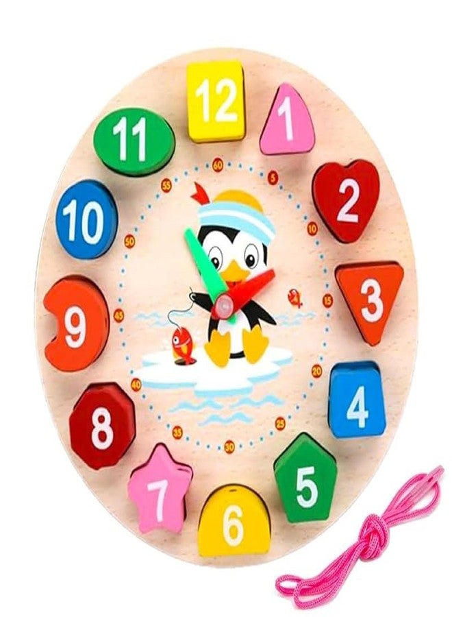 VINTAK Kids Wooden Shape Color Sorting Clock Teaching Time Number Blocks Clock Shape Patterns Sorting Puzzle Montessori Early Learning Educational Toy Gift for Toddler Baby Kids 3+ - Image 1
