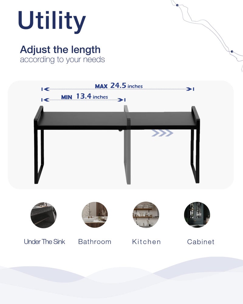 Nxconsu Expandable Cabinet Shelf Organizer Riser For Kitchen Pantry Cupboard Under Sink Countertop Home Storage Organization Rack Space Saver Freestanding Heavy Duty Nonslip Stackable Black - Image 4