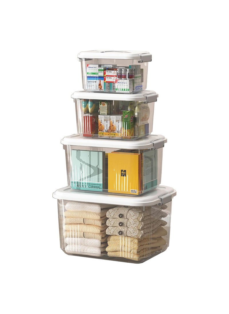 Yindella Yindella Set of 4 Plastic Stackable Organizer Boxes Dustproof Storage Container Case with Lid Handle Large Multipurpose Storage Bin82L 155L 252L 386L Transparent Storage BoxSet of 4  - Image 1