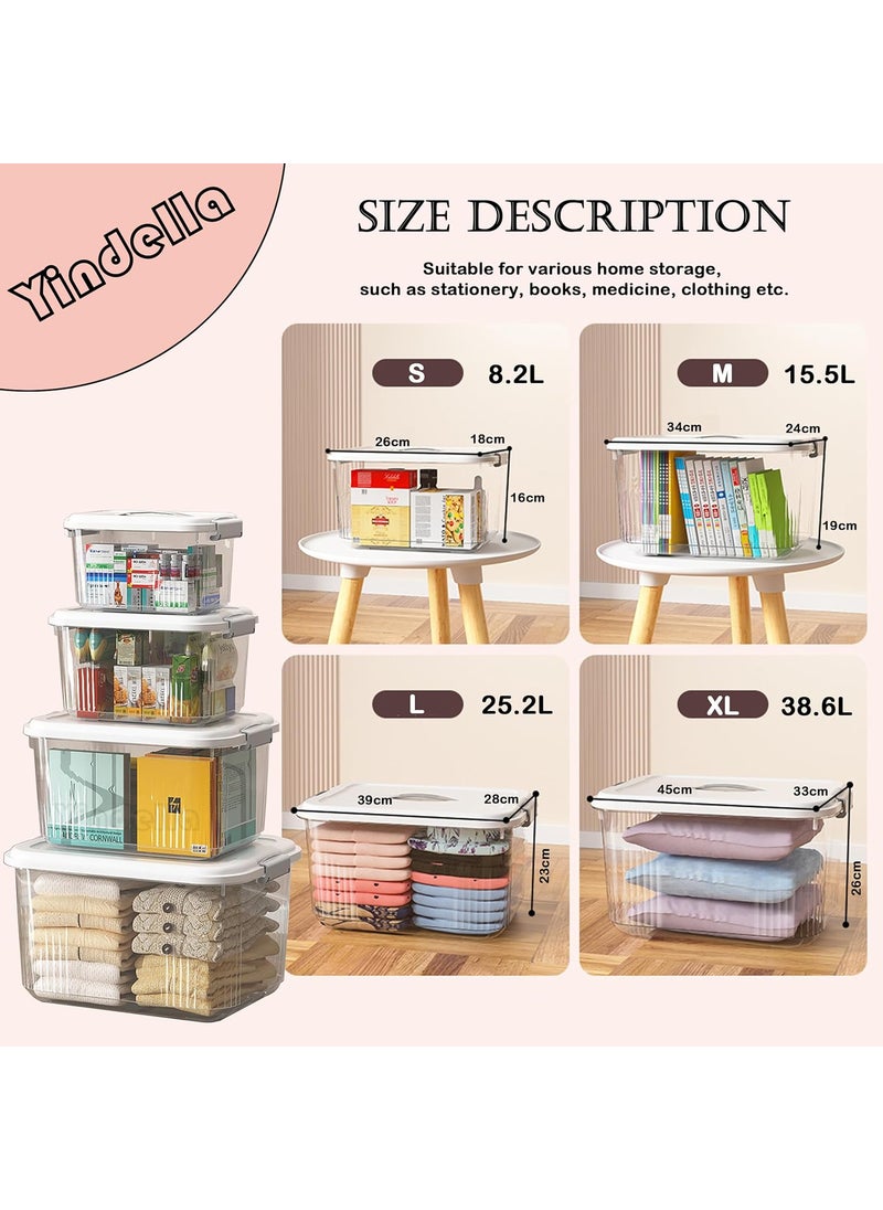 Yindella Yindella Set of 4 Plastic Stackable Organizer Boxes Dustproof Storage Container Case with Lid Handle Large Multipurpose Storage Bin82L 155L 252L 386L Transparent Storage BoxSet of 4  - Image 3