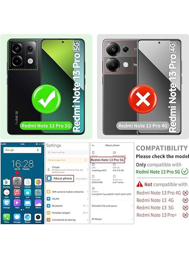حافظة هاتف Xiaomi Redmi Note 13 Pro 5G مع واقي عدسة وحافظة هاتف وقطعتين واقيتين للشاشة وحامل حلقي دوار - Image 2